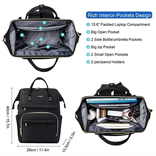 LOVEVOOK Nurse Backpack interior pockets and compartments with laptop, books, and accessories